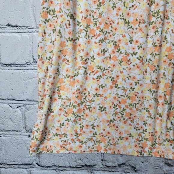 No Comment Peach Orange Small Floral Flower Print Peasant Bust Sleeve Dress Sz L - Picture 5 of 11